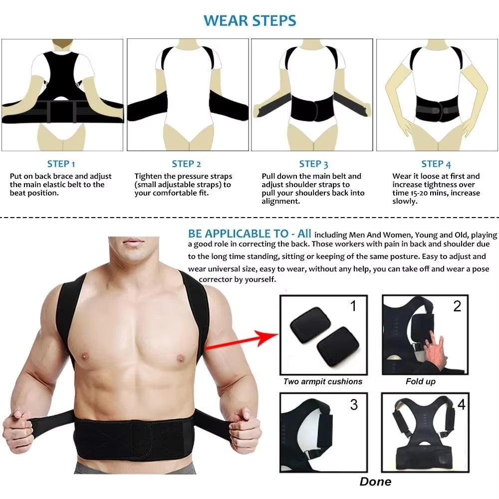 Back Brace Posture Corrector,Magnetic Lumbar Back Support Belt-Back Pain Relief,For Lower and Upper Back Pain Men & Women